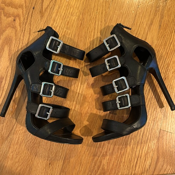 Steve Madden Black Leather Buckle Stilettos - Picture 2 of 9